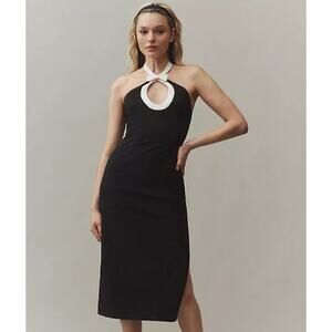 BHLDN Victoria Bow Halter Cutout Midi Dress Open Back Retro Formal Black Tie